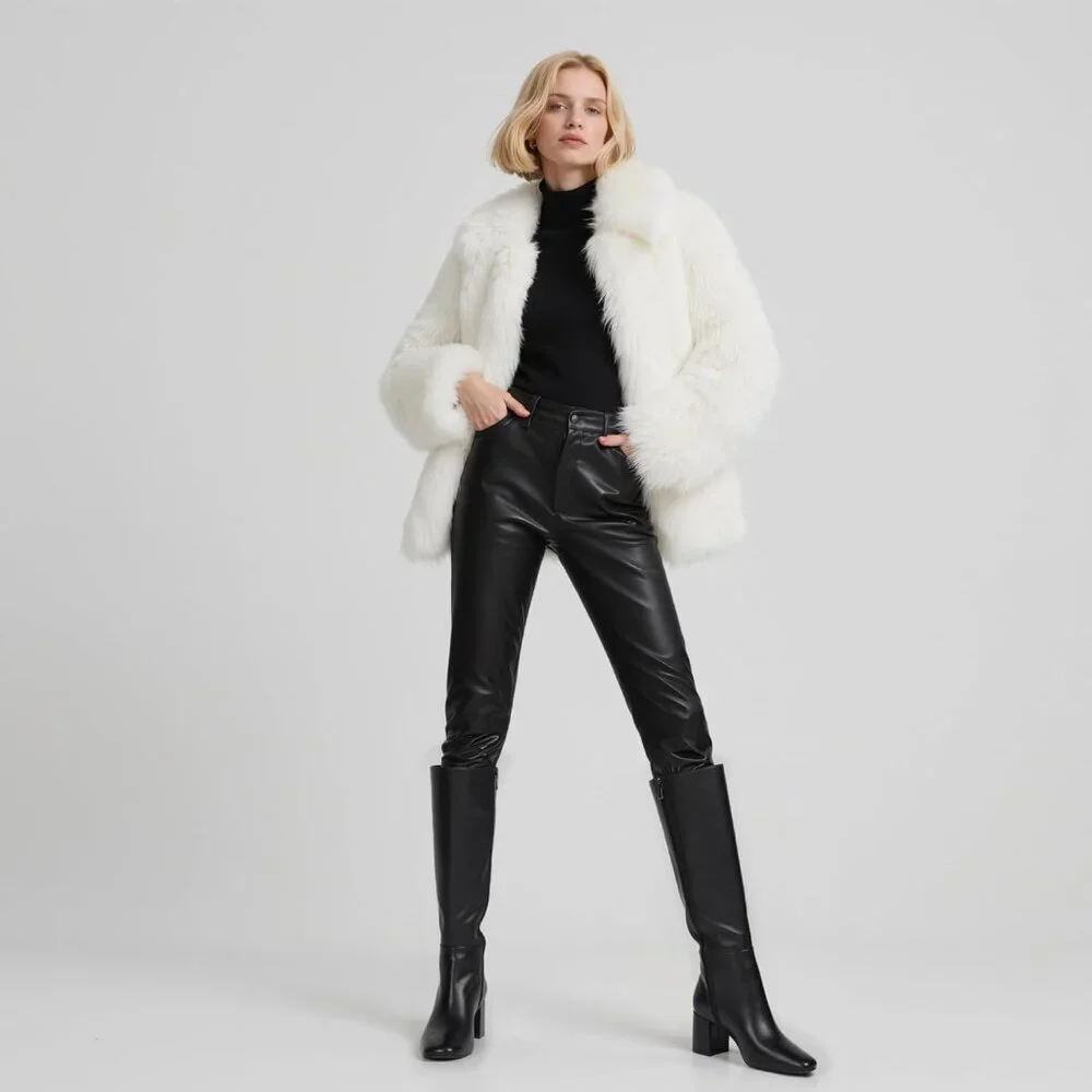 Women's Black Knee High Boots Square Toe Tall Chunky Heel Rubber
